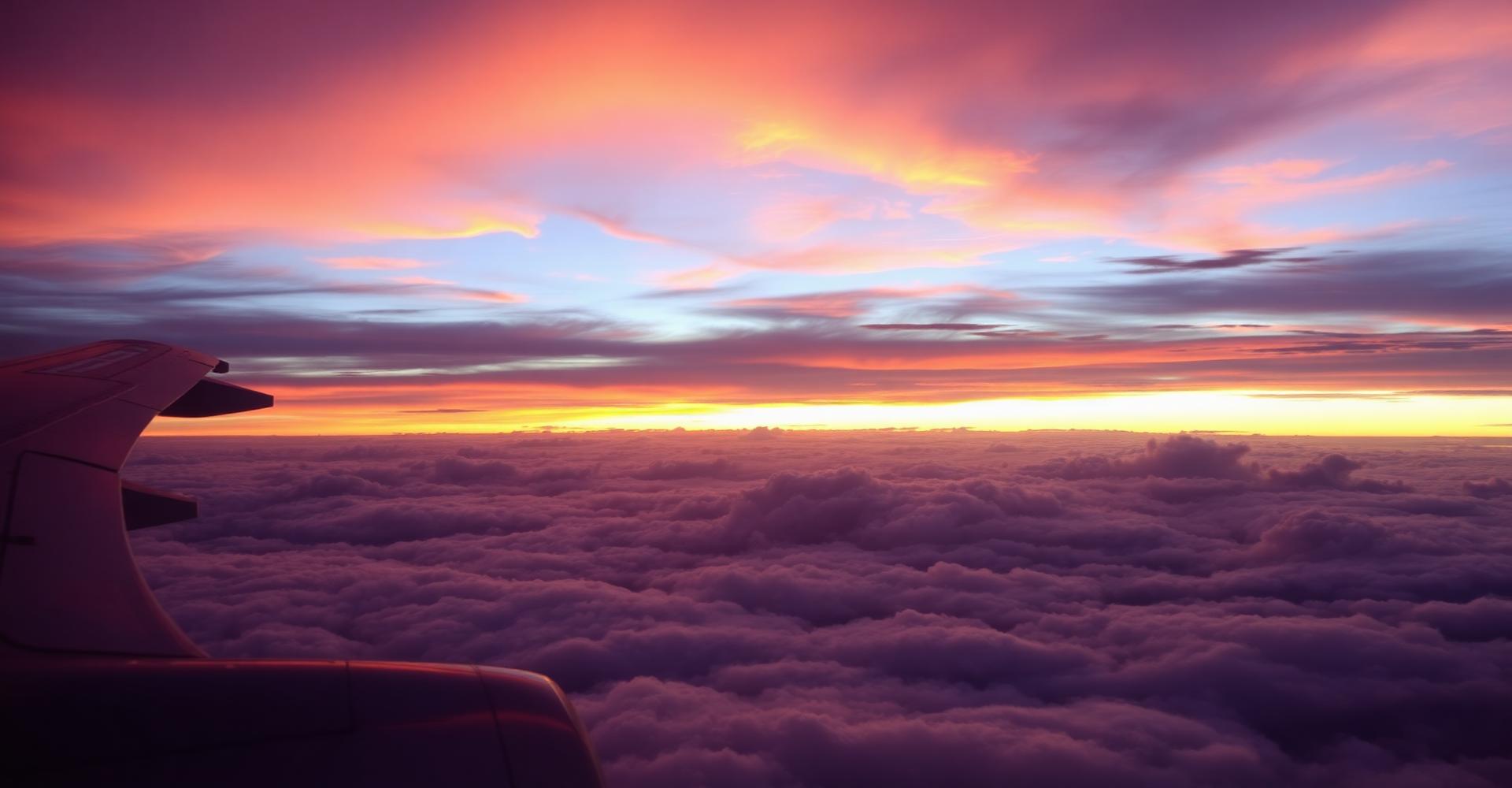 Vuelo sobre las nubes al atardecer